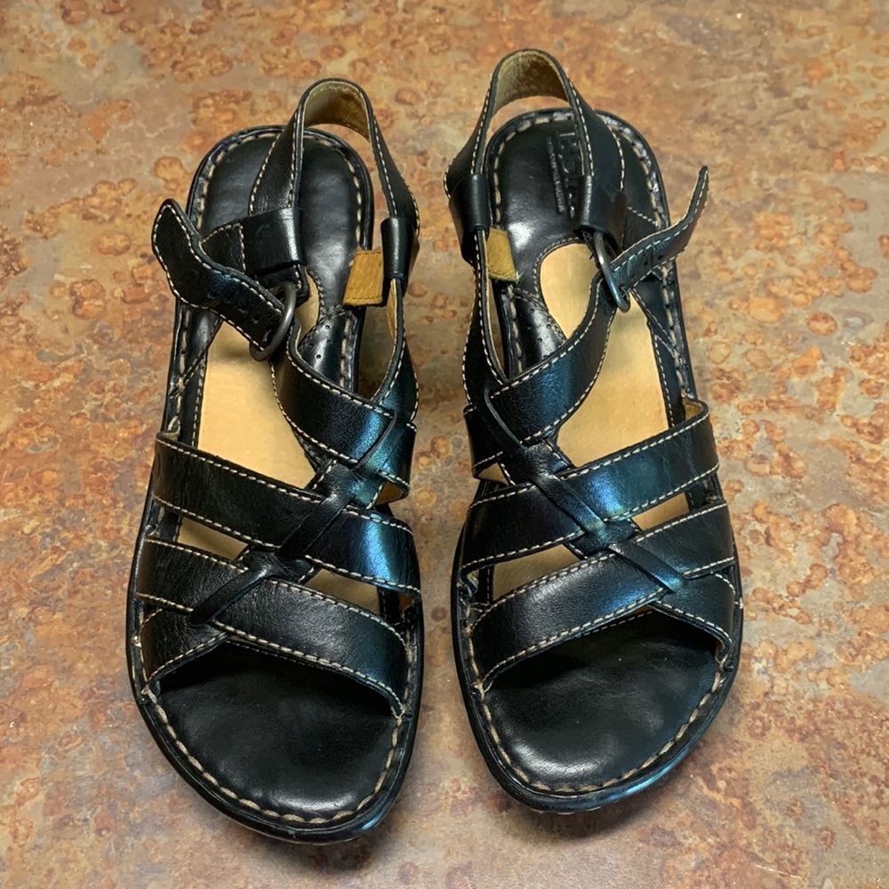 Born black leather strapped wedge Sandals.